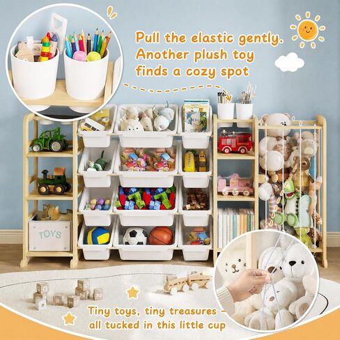 4-in-1 Toy Storage Organizer with 2 Bookshelf and Stuffed Animal Storage | 66"W Large Toy Organizer with Bookshelf, Plush Storage and 12 Bins - Big Toy Organization for Baby, Toddler and Kids Playroom in Kuwait