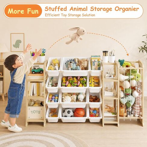 4-in-1 Toy Storage Organizer with 2 Bookshelf and Stuffed Animal Storage | 66"W Large Toy Organizer with Bookshelf, Plush Storage and 12 Bins - Big Toy Organization for Baby, Toddler and Kids Playroom in Kuwait