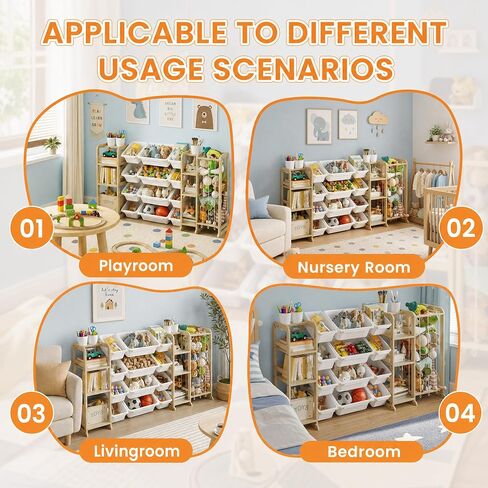 4-in-1 Toy Storage Organizer with 2 Bookshelf and Stuffed Animal Storage | 66"W Large Toy Organizer with Bookshelf, Plush Storage and 12 Bins - Big Toy Organization for Baby, Toddler and Kids Playroom in Kuwait
