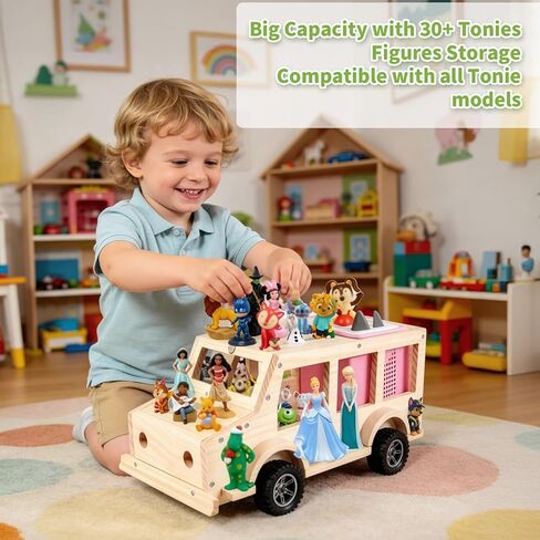 Bus Storage Shelf For Tonie Box 1/2 Magnetic Wooden Car Organizer Holder With Charger Cable Storage For Tonie Characters Display 30+Tonies Figures Tonie Player Xmas birthday gift for kids (Just shelf) in Kuwait