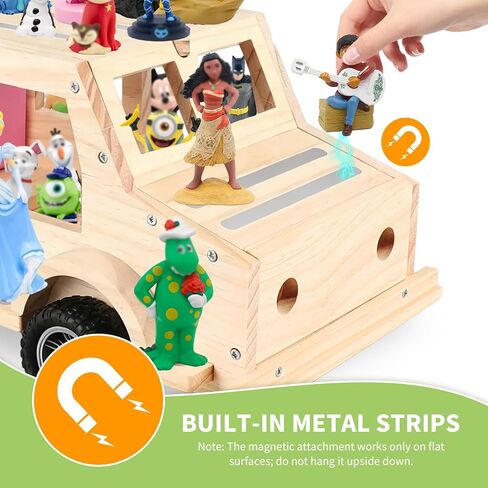 Bus Storage Shelf For Tonie Box 1/2 Magnetic Wooden Car Organizer Holder With Charger Cable Storage For Tonie Characters Display 30+Tonies Figures Tonie Player Xmas birthday gift for kids (Just shelf) in Kuwait