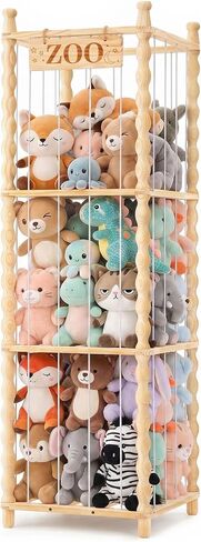 Stuffed Animal Storage Organizer, Wood Animals Zoo Toy Plushies Storage Holder with Cute Wave Design, Large Capacity Plush Toy Cage for Kids Room, Nursery & Playroom Organization(54" Tall) in Kuwait