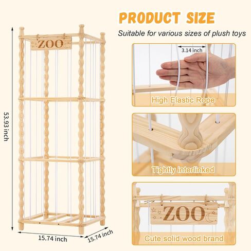 Stuffed Animal Storage Organizer, Wood Animals Zoo Toy Plushies Storage Holder with Cute Wave Design, Large Capacity Plush Toy Cage for Kids Room, Nursery & Playroom Organization(54" Tall) in Kuwait