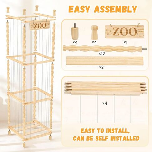 Stuffed Animal Storage Organizer, Wood Animals Zoo Toy Plushies Storage Holder with Cute Wave Design, Large Capacity Plush Toy Cage for Kids Room, Nursery & Playroom Organization(54" Tall) in Kuwait