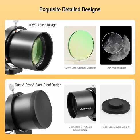 Astromania 10x60 Finderscope 45°Angled with Illuminated Reticle Eyepiece | Focal Length 248 mm,Convenient 45 Degree Comfortable View,Upright & Non-Mirrored Image,57-94 mm Focusing Working Distance in Kuwait