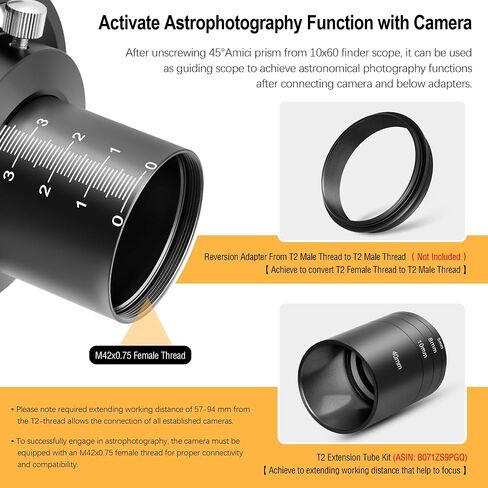 Astromania 10x60 Finderscope 45°Angled with Illuminated Reticle Eyepiece | Focal Length 248 mm,Convenient 45 Degree Comfortable View,Upright & Non-Mirrored Image,57-94 mm Focusing Working Distance in Kuwait