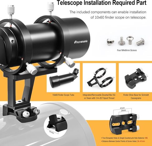 Astromania 10x60 Finderscope 45°Angled with Illuminated Reticle Eyepiece | Focal Length 248 mm,Convenient 45 Degree Comfortable View,Upright & Non-Mirrored Image,57-94 mm Focusing Working Distance in Kuwait