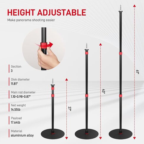 GVM Round Base Monopod 2 Pcs 61 ''Ready for Light Illuminat Anywhere Studio Light Stand with Flat Base Aluminum Camera Tripod Monopod Stand Payload 17 lb for Video Recording Live Streaming Interview in Kuwait