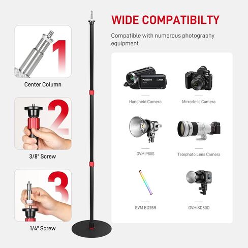 GVM Round Base Monopod 2 Pcs 61 ''Ready for Light Illuminat Anywhere Studio Light Stand with Flat Base Aluminum Camera Tripod Monopod Stand Payload 17 lb for Video Recording Live Streaming Interview in Kuwait