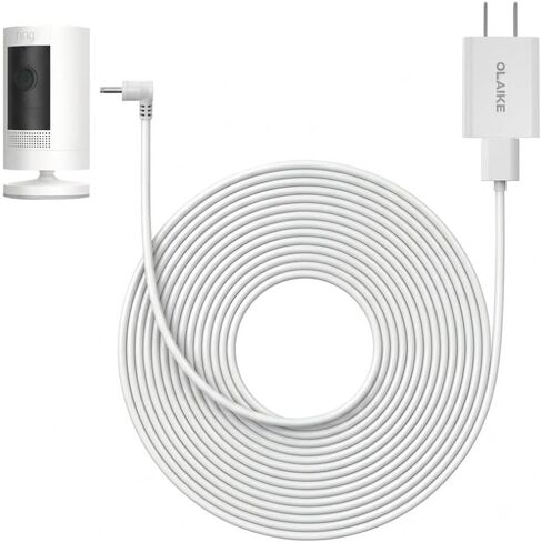OLAIKE 16FT/5M Power Cord and DC Power Adapter Compatible with Ring Stick Up Cam Battery (2nd & 3rd Gen) / Spotlight Cam Battery, 10W Weatherproof Fast-Speed Charging Cord for Continuous Power, White in Kuwait