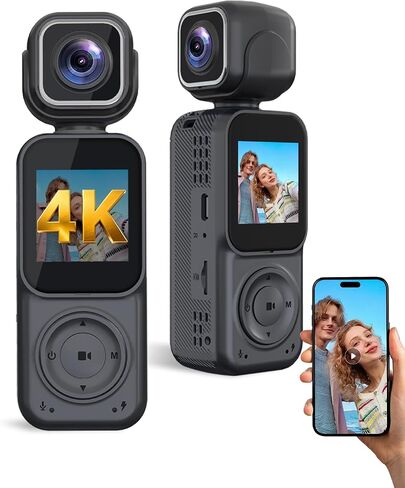 4K Vlogging Camera Pocket Action Cameras with Dual-Lens Mini Body Cam with Audio & Video Recording POV Handheld Camera wtih 32GB Card for Travel, Blogging, Daily Recording in Kuwait