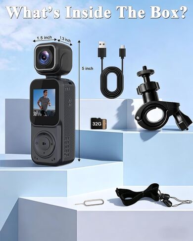 4K Vlogging Camera Pocket Action Cameras with Dual-Lens Mini Body Cam with Audio & Video Recording POV Handheld Camera wtih 32GB Card for Travel, Blogging, Daily Recording in Kuwait