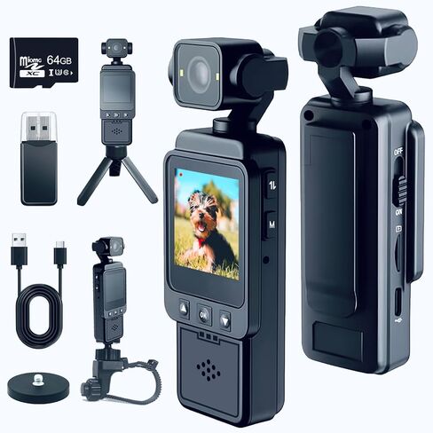 Mini Body Camera with Audio & Video Recording, Pocket Action POV Camcorder 270° Rotation 1080P FHD, 64GB Wearable Camera for Security, Work, Guard, Travel in Kuwait