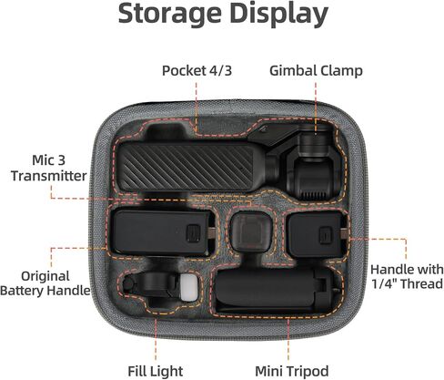 Travel Case for DJI Osmo Pocket 4 Creator Combo Accessories | Carrying Storage Bag for Osmo Pocket 4/3 Vlog Camera / Mic Mini 3 2 / Battery Handle / Mini Tripod / and Fill Light in Kuwait