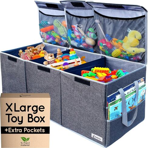 Extra Large Toy Box - Big Toy Box - Sturdy Extra Large Toy Storage Organizer with Pockets - Extra Large Toy Chest 36 x 16 x 12 in - Black in Kuwait