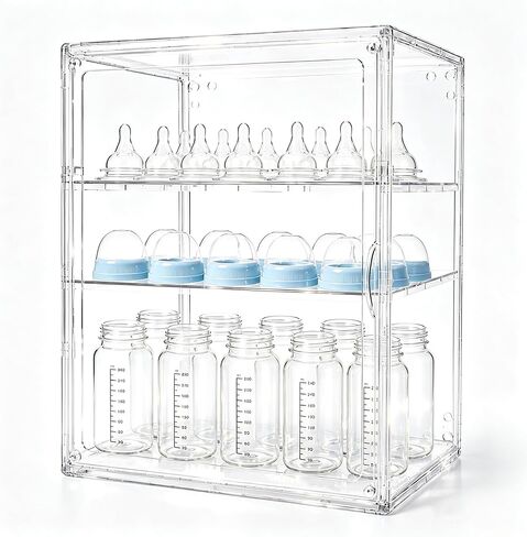 Baby Bottle Organizer，3-Tier Transparent Adjustable Baby Bottle Storage Cabinet, Multi-use Organizer for Countertop, Kitchen, Vanity, Bathroom, Ideal Gift for New Mothers in Kuwait
