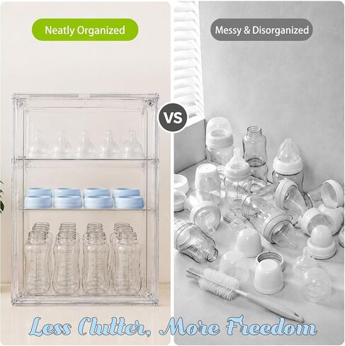 Baby Bottle Organizer，3-Tier Transparent Adjustable Baby Bottle Storage Cabinet, Multi-use Organizer for Countertop, Kitchen, Vanity, Bathroom, Ideal Gift for New Mothers in Kuwait