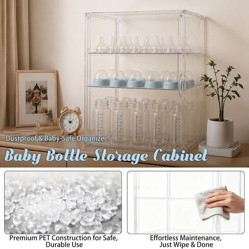 Baby Bottle Organizer，3-Tier Transparent Adjustable Baby Bottle Storage Cabinet, Multi-use Organizer for Countertop, Kitchen, Vanity, Bathroom, Ideal Gift for New Mothers in Kuwait