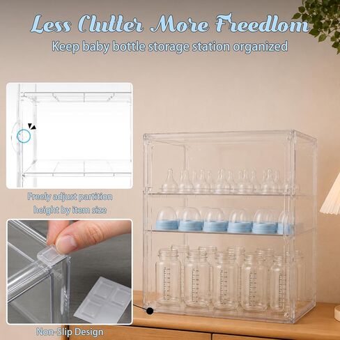 Baby Bottle Organizer，3-Tier Transparent Adjustable Baby Bottle Storage Cabinet, Multi-use Organizer for Countertop, Kitchen, Vanity, Bathroom, Ideal Gift for New Mothers in Kuwait