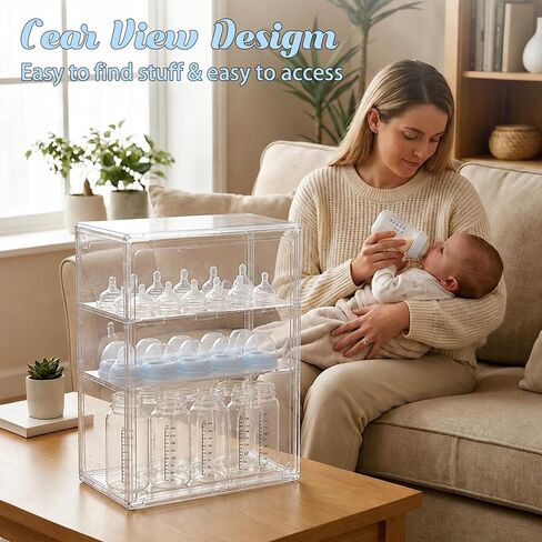 Baby Bottle Organizer，3-Tier Transparent Adjustable Baby Bottle Storage Cabinet, Multi-use Organizer for Countertop, Kitchen, Vanity, Bathroom, Ideal Gift for New Mothers in Kuwait