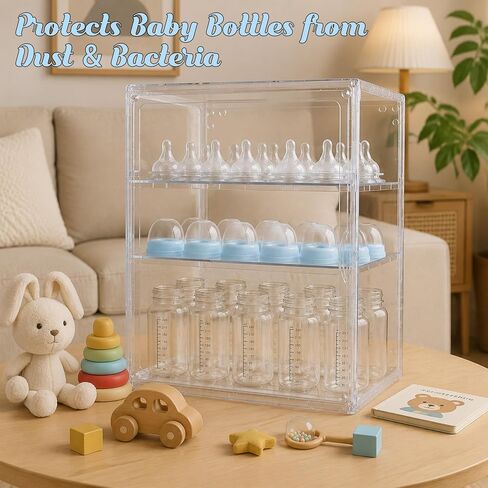 Baby Bottle Organizer，3-Tier Transparent Adjustable Baby Bottle Storage Cabinet, Multi-use Organizer for Countertop, Kitchen, Vanity, Bathroom, Ideal Gift for New Mothers in Kuwait