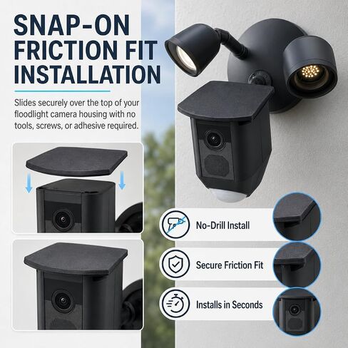 SplashNColor Rain Guard Cover for Ring Floodlight Cam – Weather Shield Drip Diverter | No-Drill Snap-On Fit | Outdoor Security Camera Lens Protector Sun Shade Hood in Kuwait