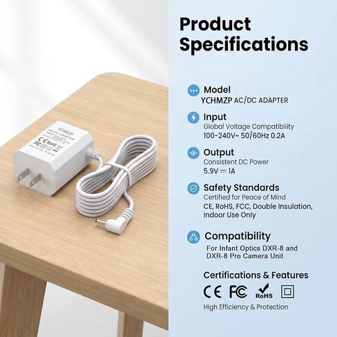 5.9V Power Charger Compatible with Infant Optics DXR-8 / DXR-8 PRO Camera Unit Power Adapter (Not for All Monitor Unit Power Cords) in Kuwait