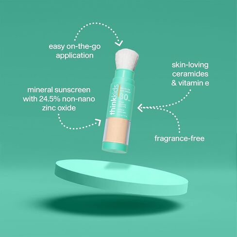 Thinkkids Brush-On Sun Shield Powder Sunscreen, 0.16 oz, Broad-Spectrum UVA/UVB Face & Body SPF 30 Sunscreen with Minerals, Non-Nano Zinc Oxide, 24.5%, Vitamin E & Ceramides, For Kids & Babies in Kuwait