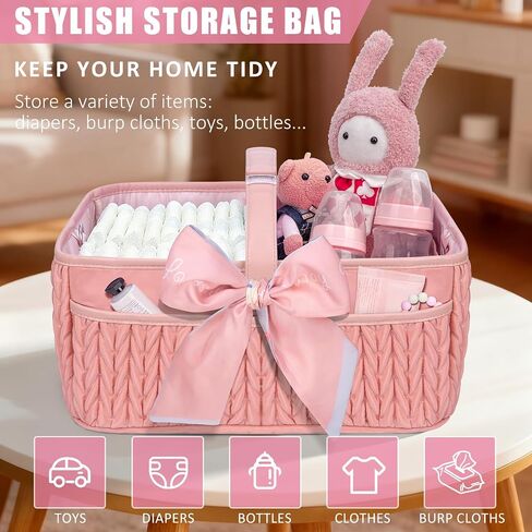 Baby Diaper Caddy Organizer – Adjustable Shoulder Strap, Large Nursery Storage Basket for Diapers & Wipes, Newborn Essentials, Boy & Girl Baby Shower Basket in Kuwait
