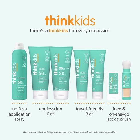 Thinkkids Brush-On Sun Shield Powder Sunscreen, 0.16 oz, Broad-Spectrum UVA/UVB Face & Body SPF 30 Sunscreen with Minerals, Non-Nano Zinc Oxide, 24.5%, Vitamin E & Ceramides, For Kids & Babies in Kuwait