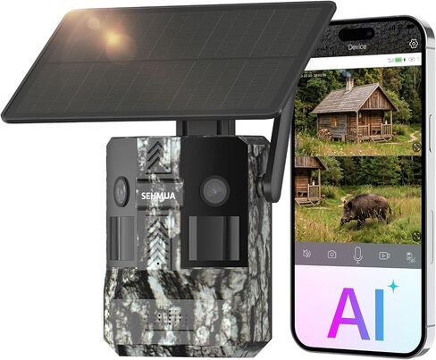 SEHMUA Dual Lens Trail Camera 180° View, AI Animal ID 4G LTE Cellular Trail Camera, 0.1s Trigger Real-Time Alert 24MP 2K Live Game Cameras with Night Vision Motion Activated Waterproof IP66 Trail Cam in Kuwait