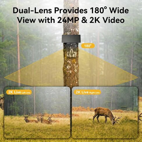 SEHMUA Dual Lens Trail Camera 180° View, AI Animal ID 4G LTE Cellular Trail Camera, 0.1s Trigger Real-Time Alert 24MP 2K Live Game Cameras with Night Vision Motion Activated Waterproof IP66 Trail Cam in Kuwait