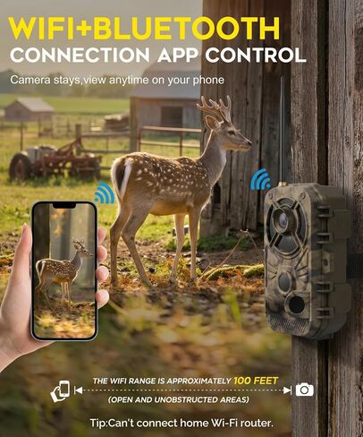 WiFi Trail Camera 4K 48MP, Night Vision Game Camera for Wildlife Hunting, 0.1s Trigger IP66 Waterproof (32GB Card Included) in Kuwait