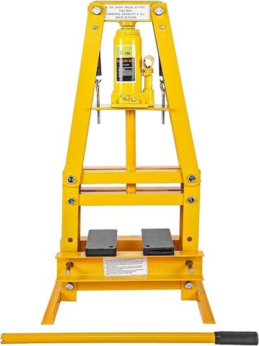 JEGS Hydraulic Shop Press | Steel With Yellow Finish | 6-Ton | Bench Top Mount | Up To 4 1/4-Inch Working Range | Includes 2 Press Plates | Lever-Action in Kuwait