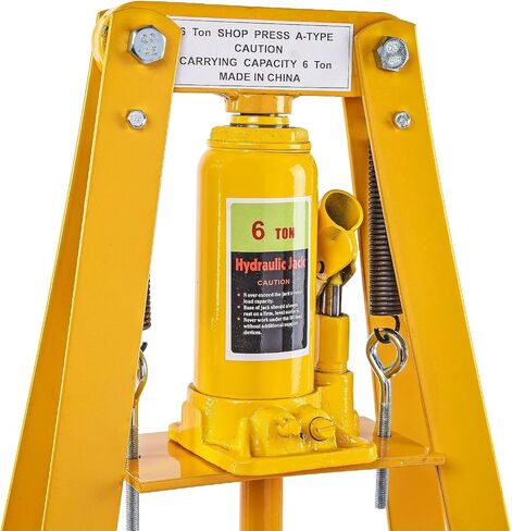 JEGS Hydraulic Shop Press | Steel With Yellow Finish | 6-Ton | Bench Top Mount | Up To 4 1/4-Inch Working Range | Includes 2 Press Plates | Lever-Action in Kuwait
