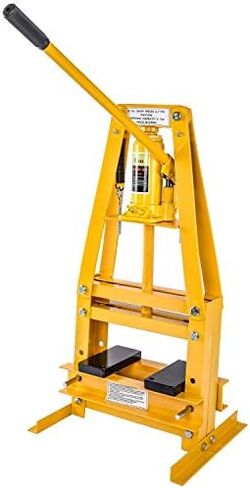 JEGS Hydraulic Shop Press | Steel With Yellow Finish | 6-Ton | Bench Top Mount | Up To 4 1/4-Inch Working Range | Includes 2 Press Plates | Lever-Action in Kuwait