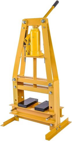JEGS Hydraulic Shop Press | Steel With Yellow Finish | 6-Ton | Bench Top Mount | Up To 4 1/4-Inch Working Range | Includes 2 Press Plates | Lever-Action in Kuwait