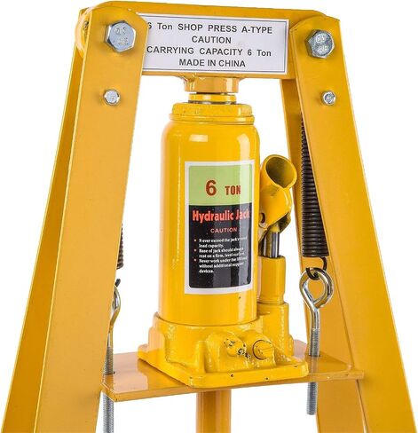 JEGS Hydraulic Shop Press | Steel With Yellow Finish | 6-Ton | Bench Top Mount | Up To 4 1/4-Inch Working Range | Includes 2 Press Plates | Lever-Action in Kuwait