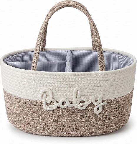 Baby Diaper Caddy Organizer with Removable Compartments, 18"L x 13"W x 9"H Super Large, 100% Handmade Woven Cotton Rope, Portable Nursery Storage Basket for Car and Changing Table, Shower Newborn Gift in Kuwait