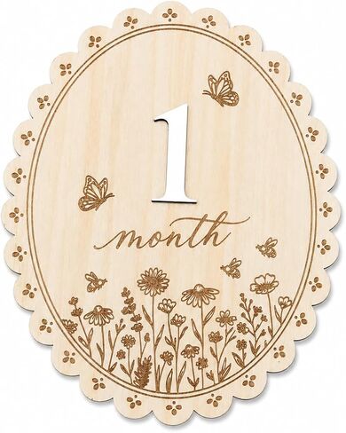 Baby Monthly Milestone Signs, Baby Monthly Milestone Girls, Wooden Double-Sided 1-12 Months Baby Signs with Changeable Numbers, Newborn Photography Props, Nursery Decor for Girls (QR7) in Kuwait