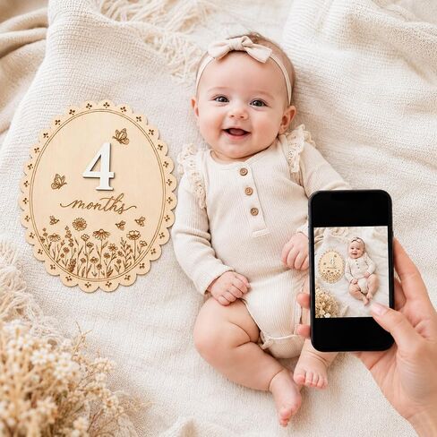 Baby Monthly Milestone Signs, Baby Monthly Milestone Girls, Wooden Double-Sided 1-12 Months Baby Signs with Changeable Numbers, Newborn Photography Props, Nursery Decor for Girls (QR7) in Kuwait