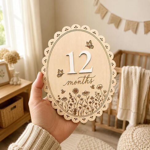 Baby Monthly Milestone Signs, Baby Monthly Milestone Girls, Wooden Double-Sided 1-12 Months Baby Signs with Changeable Numbers, Newborn Photography Props, Nursery Decor for Girls (QR7) in Kuwait