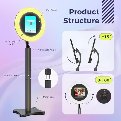 Portable iPad Photo Booth Machine with RBG Light, ChackTok App Control, Compatible with Any iPad(10.2" to 12.9"), Lightweight Design, for Parties, Wedding, Rentals ＆ Business in Kuwait