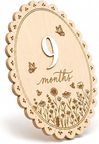 Baby Monthly Milestone Signs, Baby Monthly Milestone Girls, Wooden Double-Sided 1-12 Months Baby Signs with Changeable Numbers, Newborn Photography Props, Nursery Decor for Girls (QR7) in Kuwait