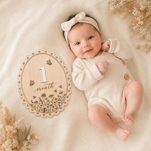 Baby Monthly Milestone Signs, Baby Monthly Milestone Girls, Wooden Double-Sided 1-12 Months Baby Signs with Changeable Numbers, Newborn Photography Props, Nursery Decor for Girls (QR7) in Kuwait
