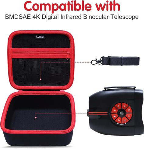 L LTGEM Case Compatible with BMDSAE 4K Digital Infrared Binocular Telescope Night Vision Goggles, Hard Shell Travel Carrying Storage Bag - Black+Red(Case Only) in Kuwait