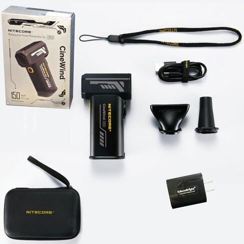Nitecore Cinewind CW20 Pocket Photography Fan/blower with Tripod Mount, Rechargeable, Flat/Round Nozzles, Storage Case and EdisonBright charging adapter in Kuwait