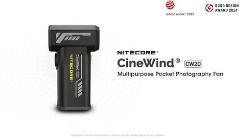 Nitecore Cinewind CW20 Pocket Photography Fan/blower with Tripod Mount, Rechargeable, Flat/Round Nozzles, Storage Case and EdisonBright charging adapter in Kuwait