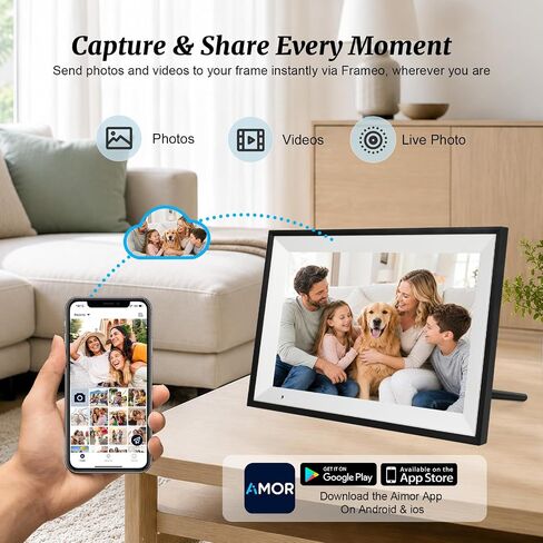 Digital Picture Frame, 10.1 Inch Digital Photo Frame with 32GB Storage, WiFi Photo Frame with 1280×800 HD IPS Touch Screen, Auto-Rotate Smart Electronic Frame, Share Photos and Videos via AiMOR App in Kuwait
