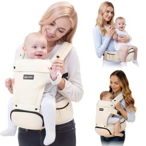6-in-1 Baby Carrier Newborn to Toddler with Adjustable Detachable Hip Seat | for Lumbar Support, Ergonomic Infant Carrier with Pockets, Front & Back Toddler Carrier for Shopping Travel (7-44 lbs) -Khaki in Kuwait